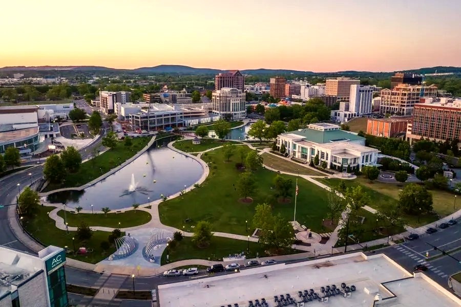 Downtown Huntsville, Alabama at dusk